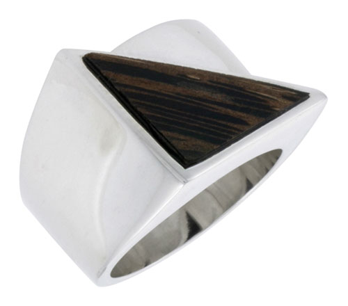 Sterling Silver Triangular Ring, w/ Ancient Wood Inlay, 11/16" (17 mm) wide