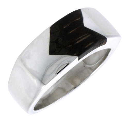 Sterling Silver Flat Band, w/ Ancient Wood Inlay, 3/8" (10 mm) wide