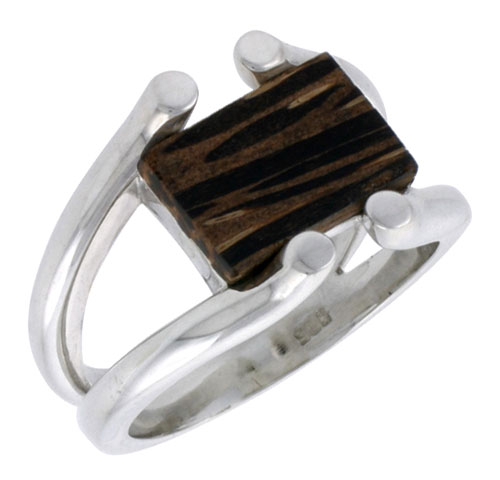 Sterling Silver Wire Ring, w/ Ancient Wood Inlay, 5/8" (16 mm) wide