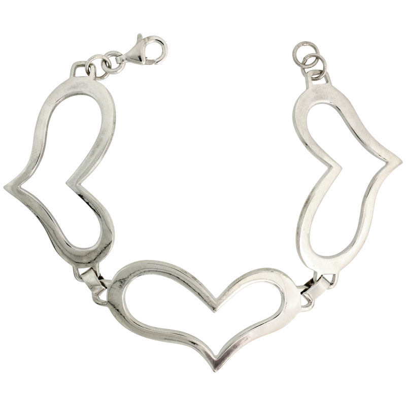 Sterling Silver Stampato Heart Bracelet, 1 1/16" (28 mm) wide