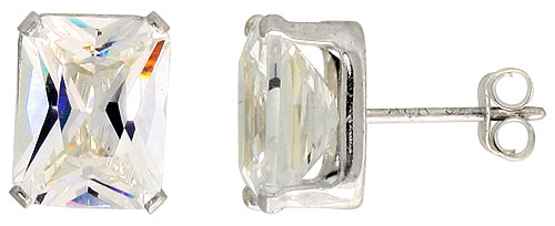 Sterling Silver Cubic Zirconia Emerald cut Earrings Studs 5 carat/pair