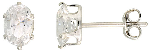 Sterling Silver Cubic Zirconia Oval Earrings Studs 3/4 carat/pair