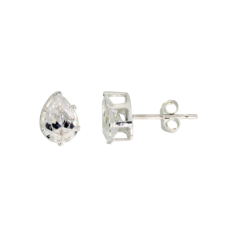 Sterling Silver Cubic Zirconia Teardrop Earrings Studs 1 1/2 carat/pair