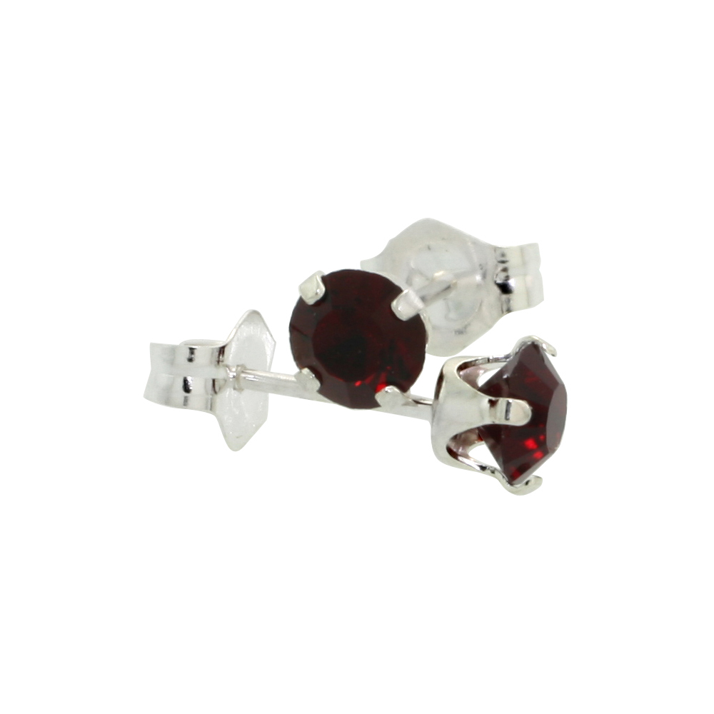 STERLING SILVER 4MM ROUND RUBY COLOR CRYSTAL STUD EARRINGS JULY BIRTHSTONES AUSTRIAN CUT 1/2 CT TOTAL