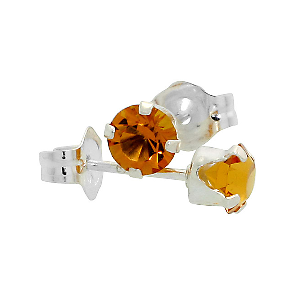 STERLING SILVER 4MM ROUND CITRINE COLOR CRYSTAL STUD EARRINGS NOVEMBER BIRTHSTONES AUSTRIAN CUT 1/2 CT TOTAL
