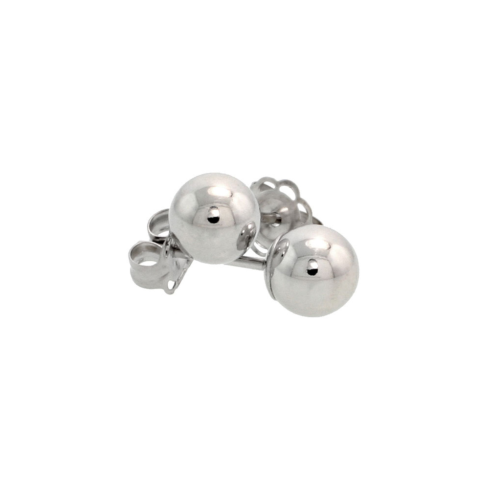 10K WHITE GOLD 5MM BALL EARRINGS STUDS