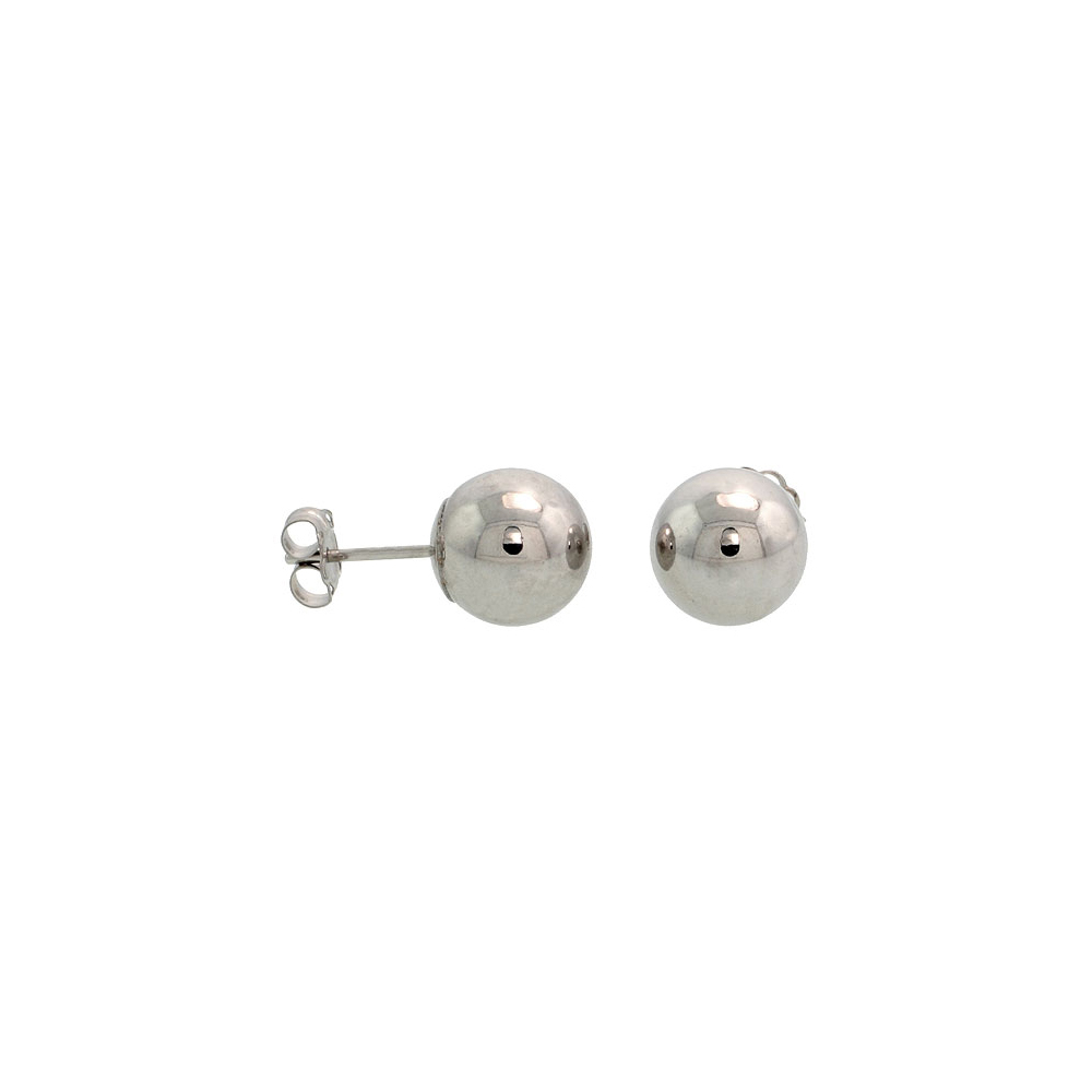 10K WHITE GOLD 8MM BALL EARRINGS STUDS