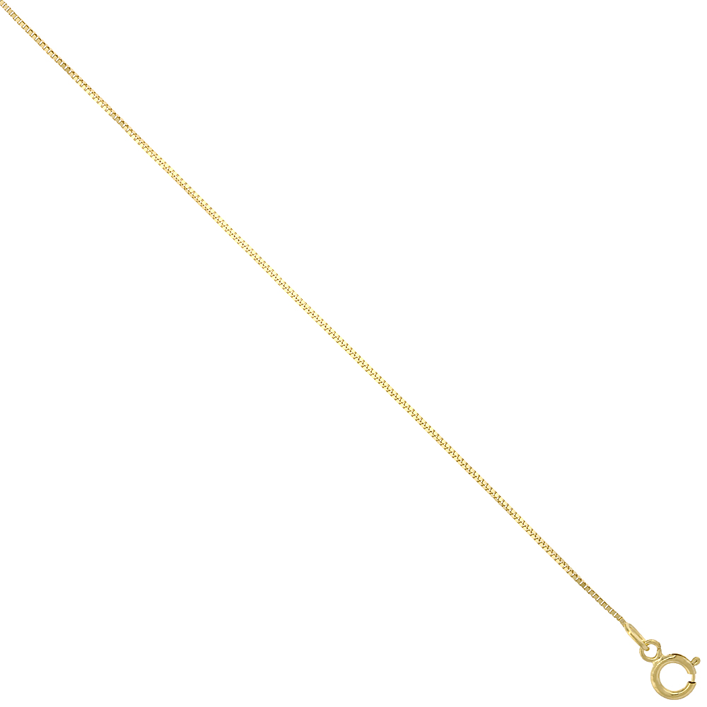 10K Solid Yellow Gold BOX Chain Necklaces 0.55 - 0.66 mm Nickel Free, 16 - 24 inches long