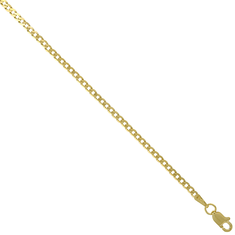10K YELLOW GOLD 2.3MM CUBAN CURB CHAIN NECKLACE CONCAVED NICKEL FREE, 16 - 30 INCH