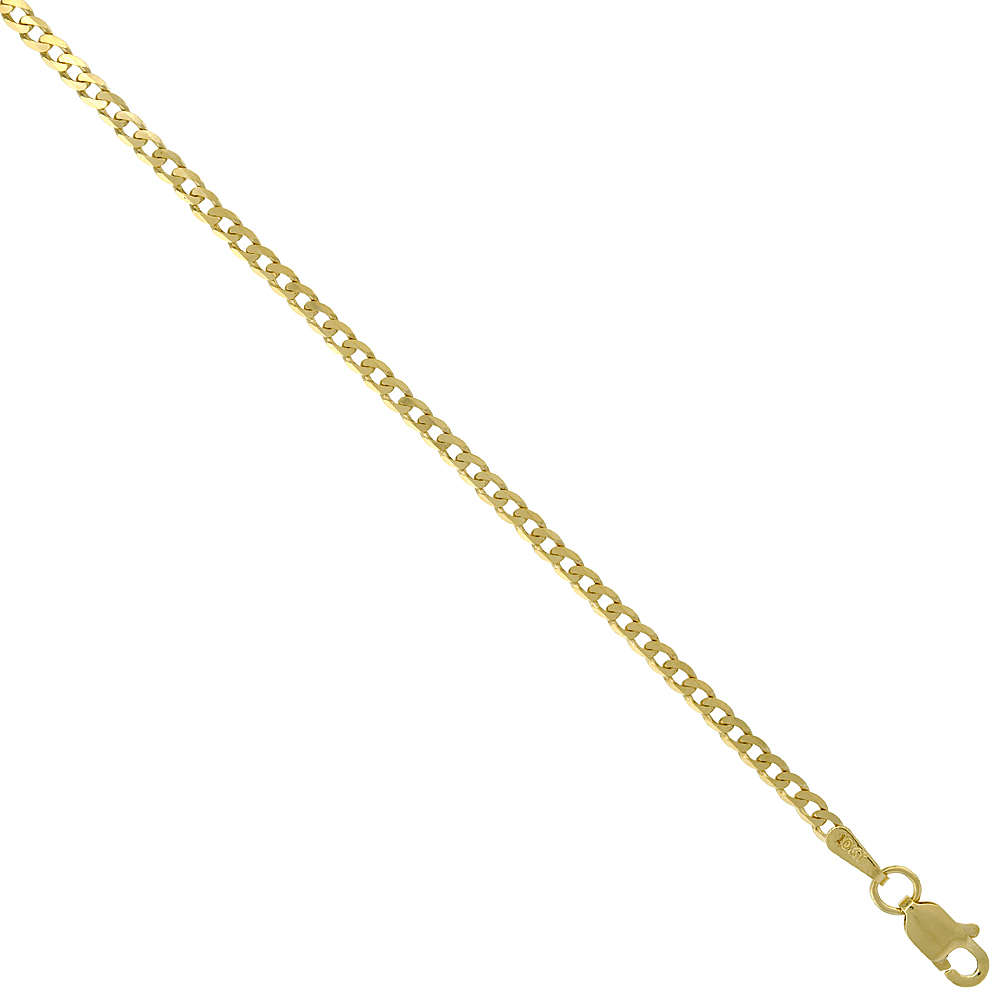10K Yellow Gold 9.5mm Cuban Curb Chain Necklace Concaved Nickel Free, 22-30 inch