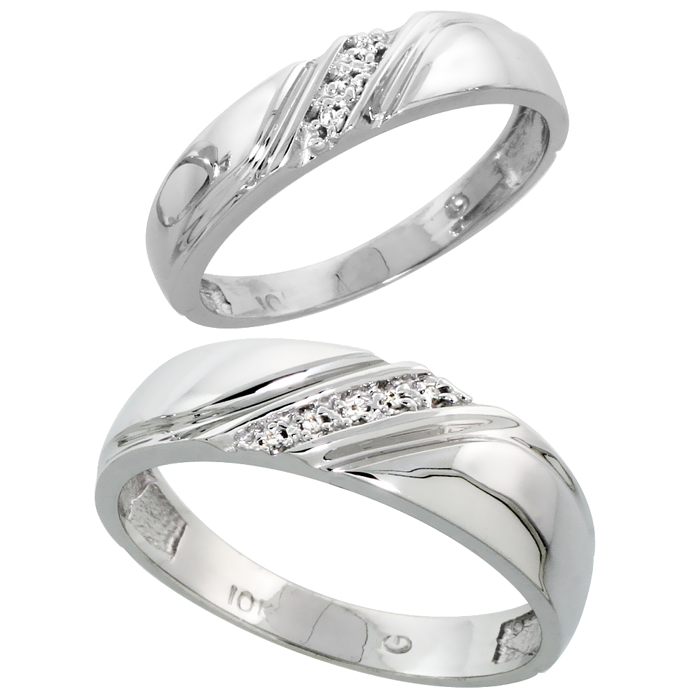 10k White Gold Diamond Wedding Rings Set 2-piece His &amp; Hers 4.5 mm 0.05 cttw, Sizes 5   14