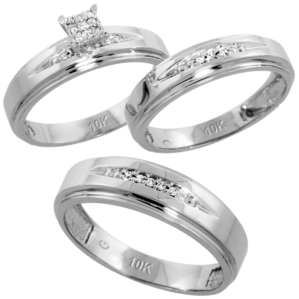 10k White Gold Diamond Engagement Ring Women 0.06 cttw Brilliant Cut 3/16 inch 5mm wide
