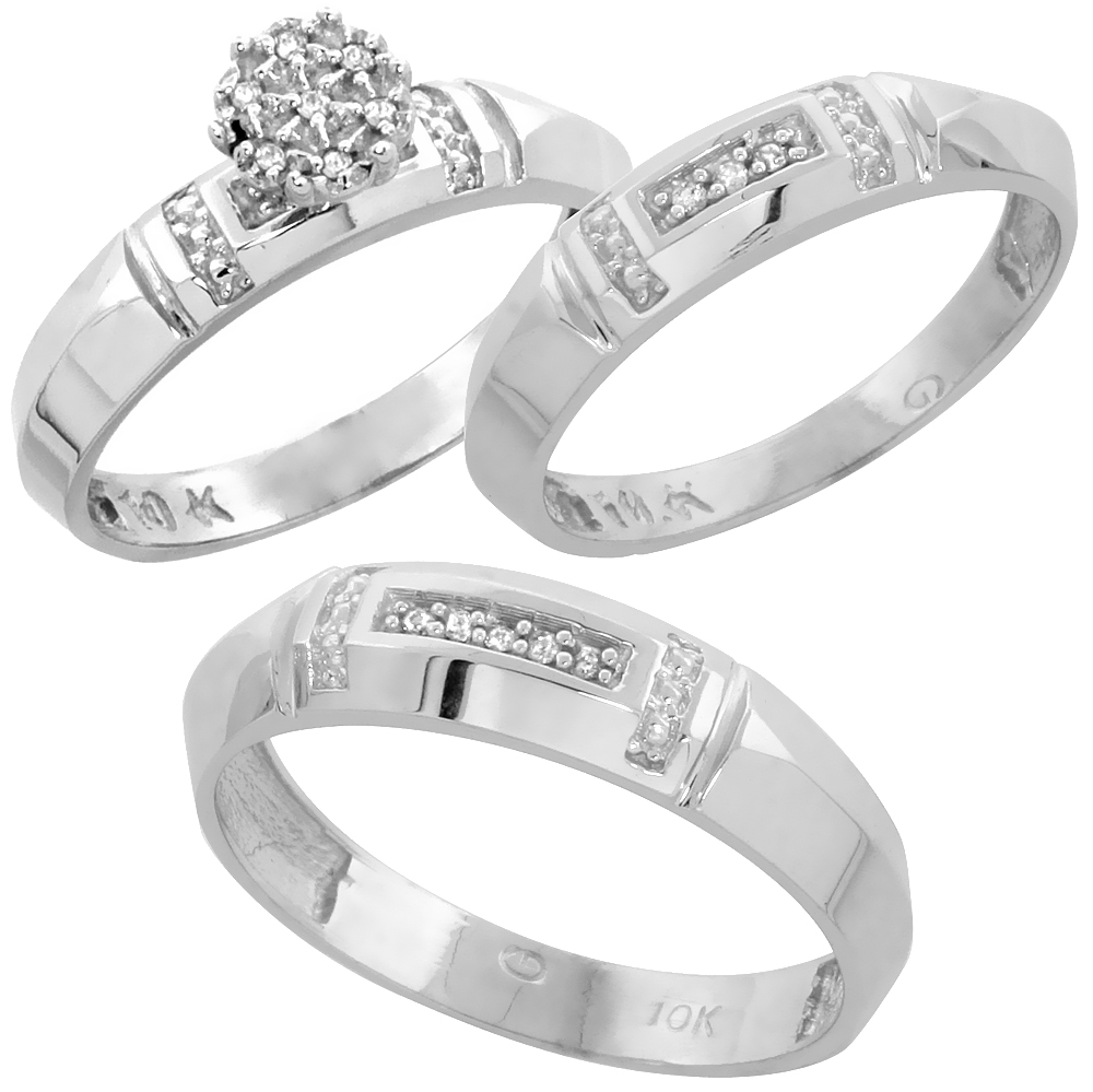 10k White Gold Diamond Engagement Ring Women 0.05 cttw Brilliant Cut 5/32 inch 4mm wide