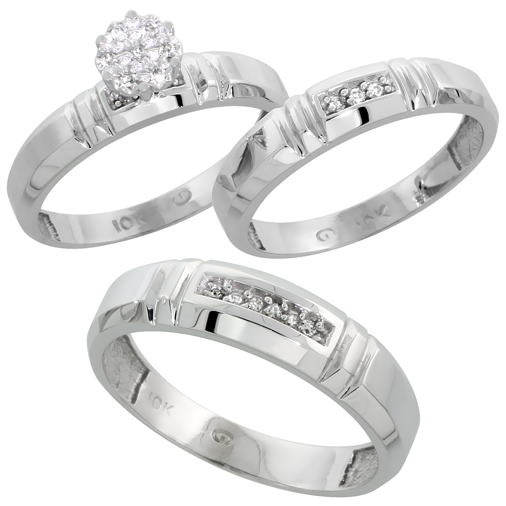 10k White Gold Diamond Engagement Ring Women 0.05 cttw Brilliant Cut 5/32 inch 4mm wide