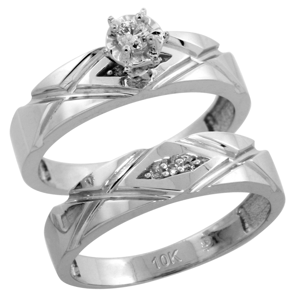 Sterling Silver 2-Piece Diamond Engagement Ring Set, w/ 0.08 Carat Brilliant Cut Diamonds, 3/16 in. (5mm) wide