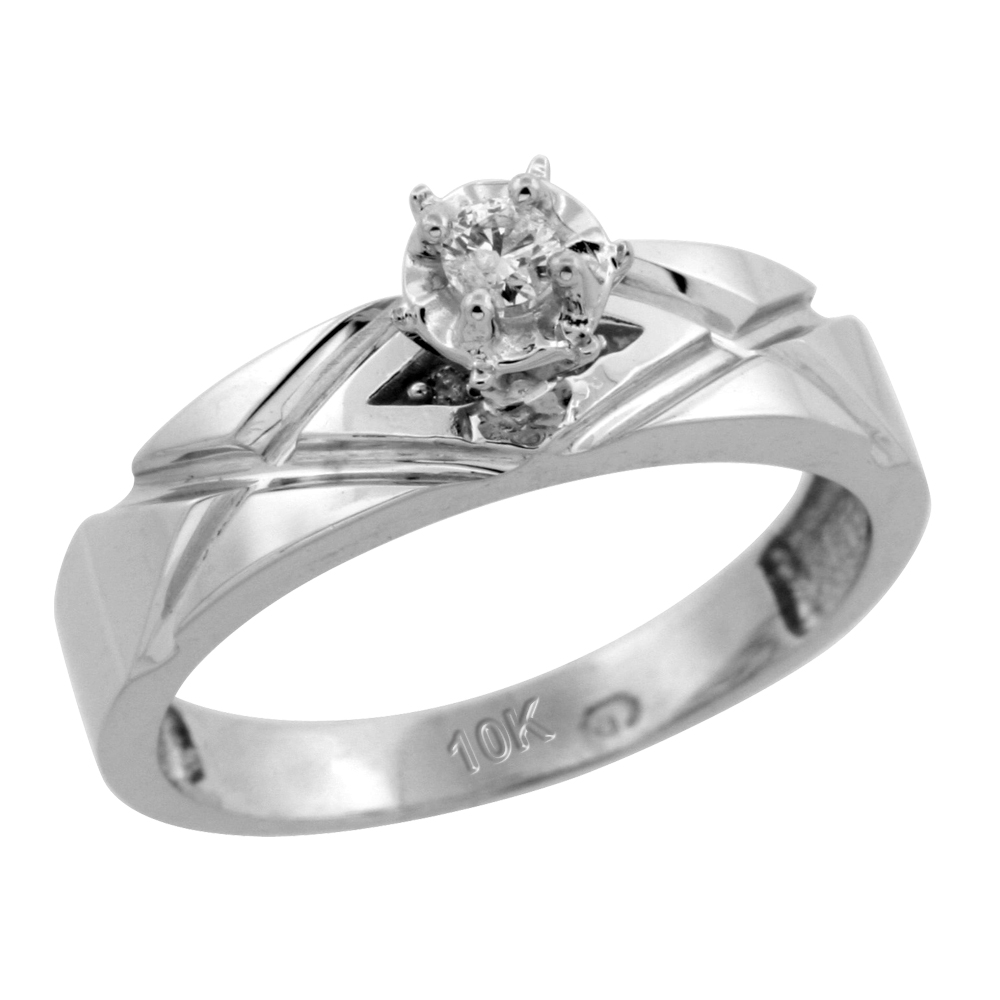 Sterling Silver Diamond Engagement Ring, w/ 0.06 Carat Brilliant Cut Diamonds, 3/16 in. (5mm) wide