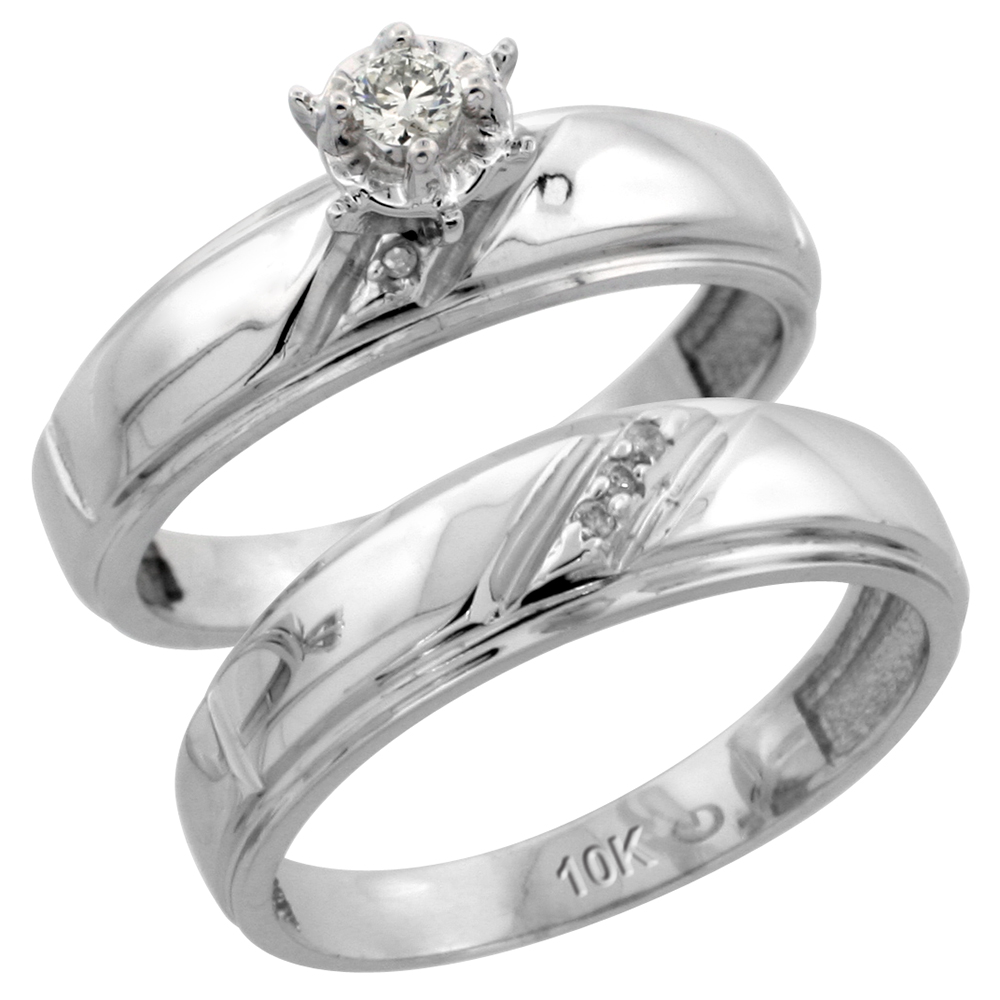 Sterling Silver 2-Piece Diamond Engagement Ring Set, w/ 0.06 Carat Brilliant Cut Diamonds, 7/32 in. (5.5mm) wide