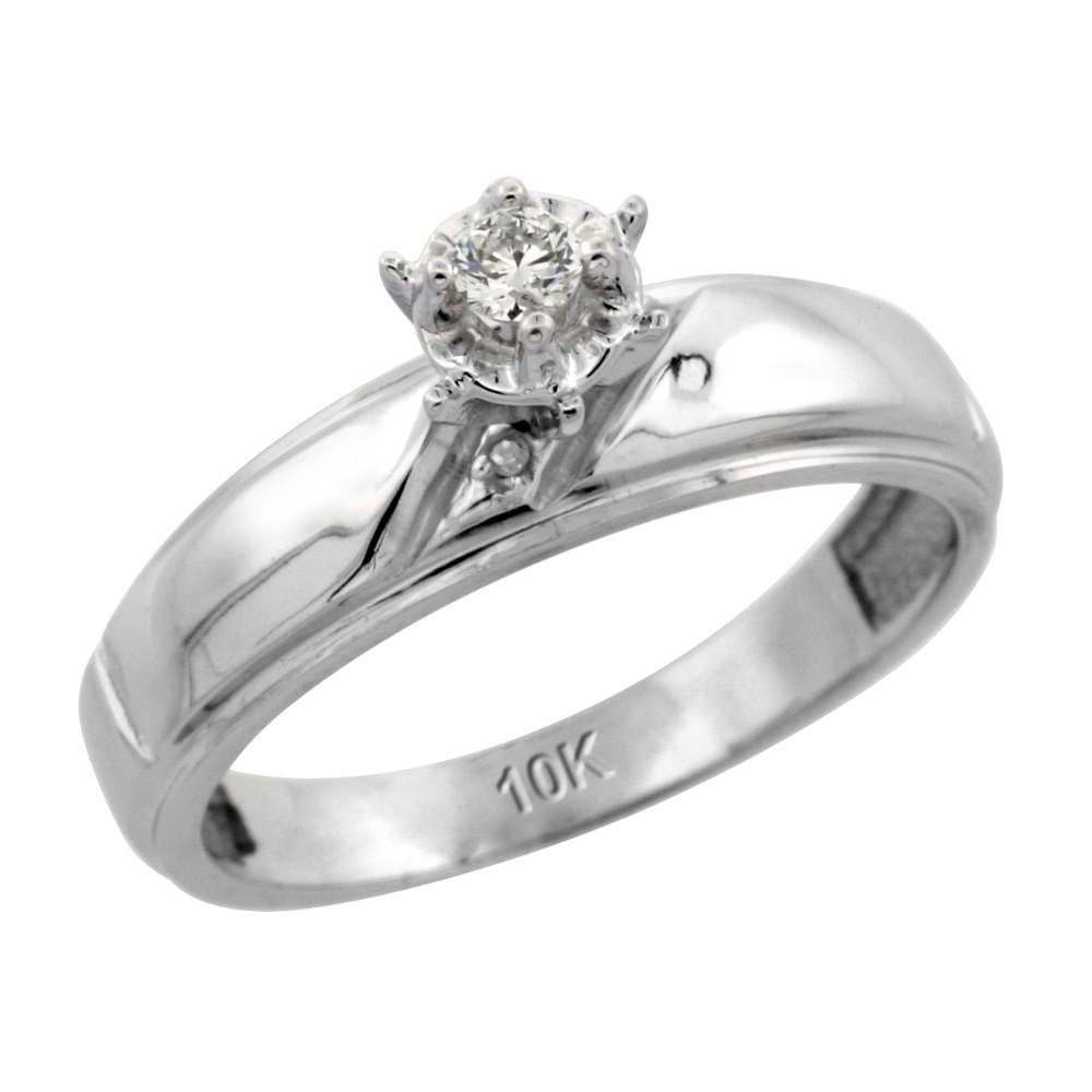 Sterling Silver Diamond Engagement Ring, w/ 0.04 Carat Brilliant Cut Diamonds, 7/32 in. (5.5mm) wide