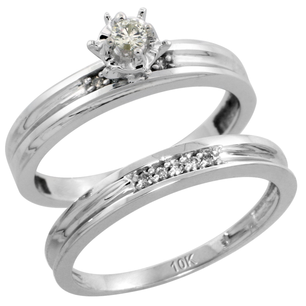 Sterling Silver 2-Piece Diamond Engagement Ring Set, w/ 0.07 Carat Brilliant Cut Diamonds, 1/8 in. (3mm) wide