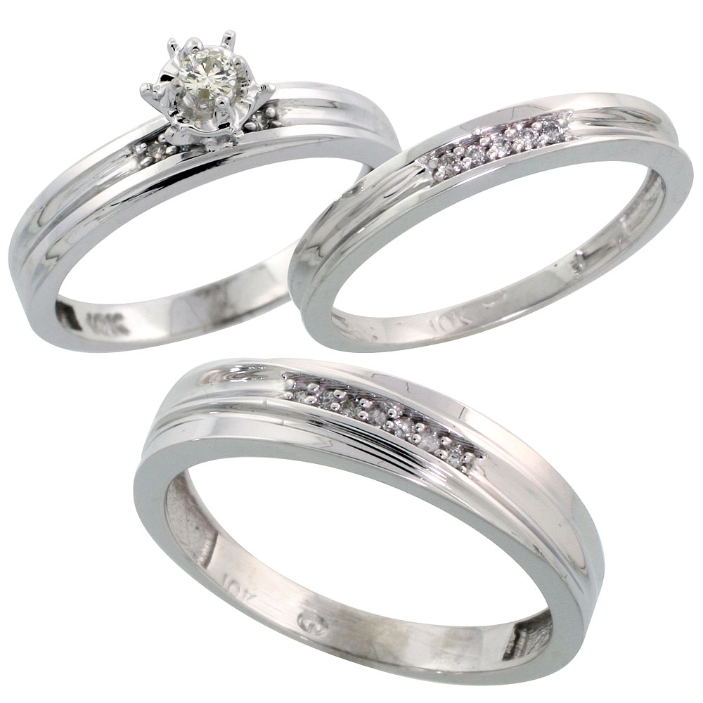 10k White Gold Diamond Engagement Ring Women 1/8 inch wide