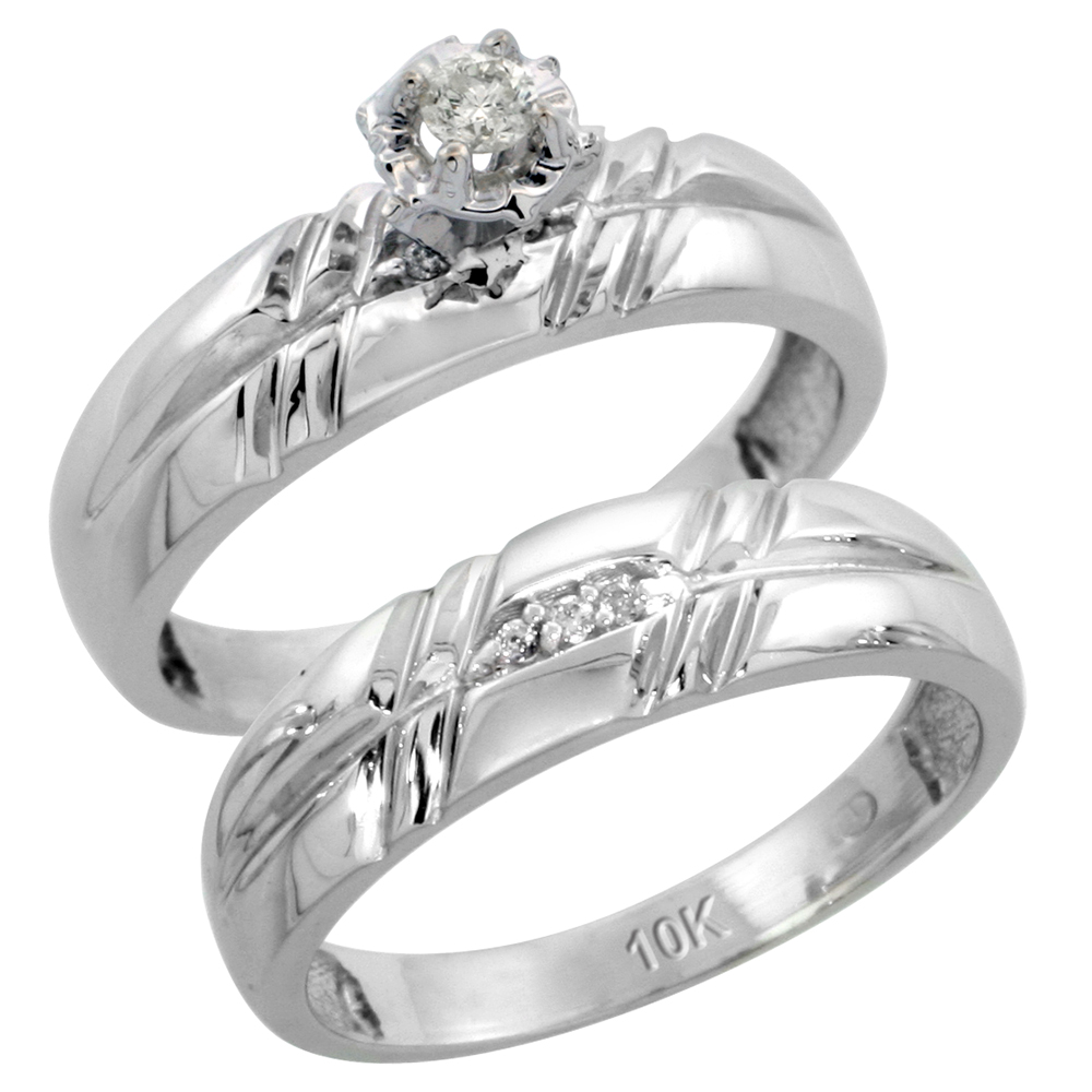 Sterling Silver 2-Piece Diamond Engagement Ring Set, w/ 0.08 Carat Brilliant Cut Diamonds, 7/32 in. (5.5mm) wide