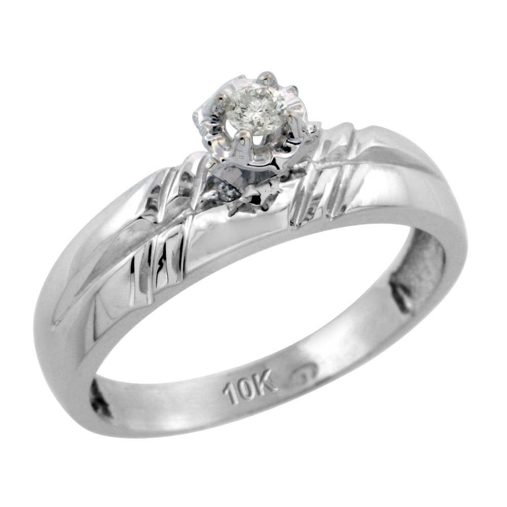 Sterling Silver Diamond Engagement Ring, w/ 0.06 Carat Brilliant Cut Diamonds, 7/32 in. (5.5mm) wide