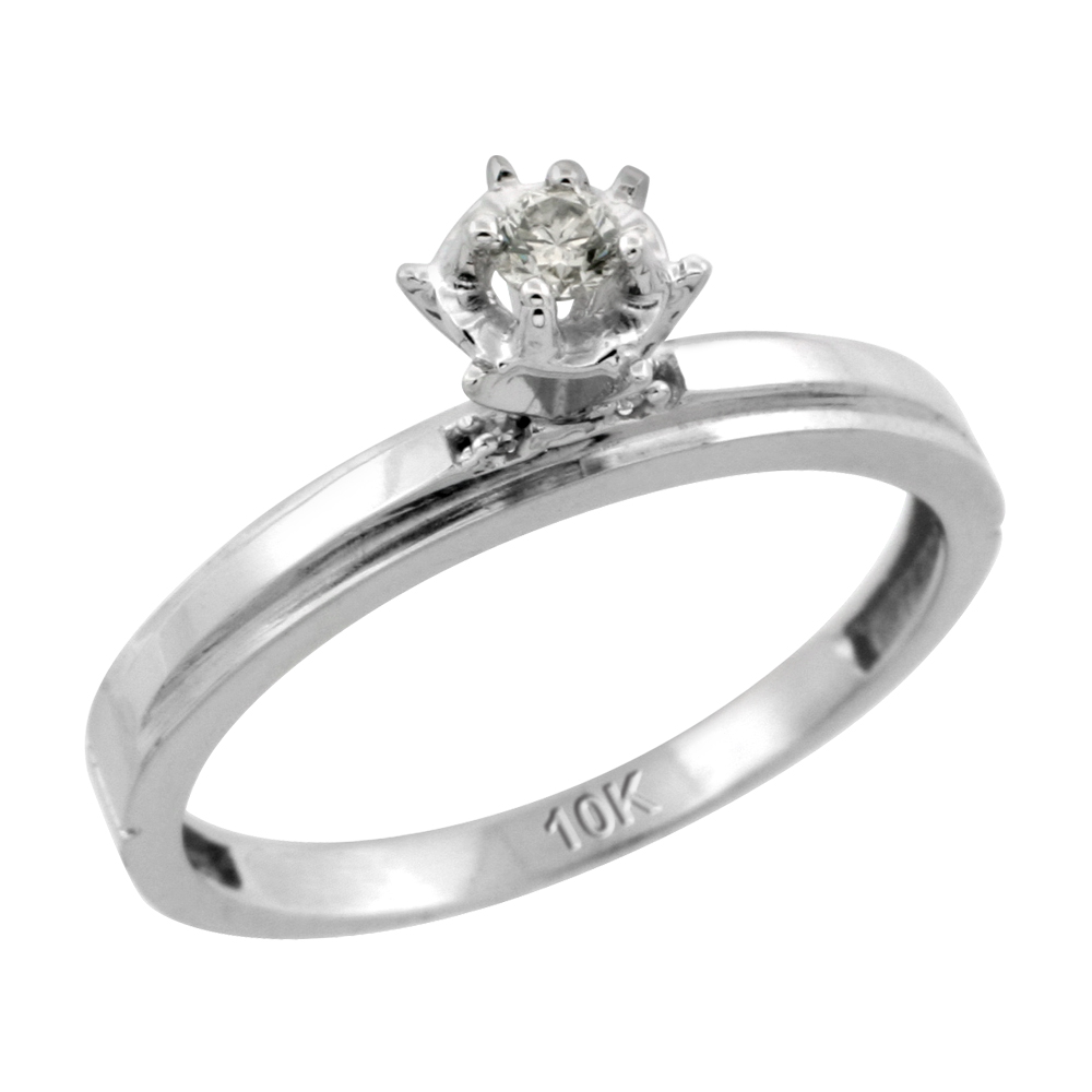 10k White Gold Diamond Engagement Ring, 1/8 inch wide