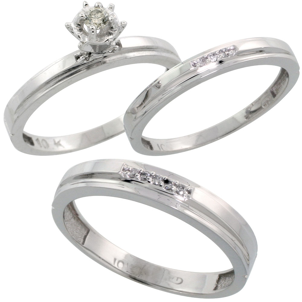 10k White Gold Diamond Engagement Ring Women 1/8 inch wide