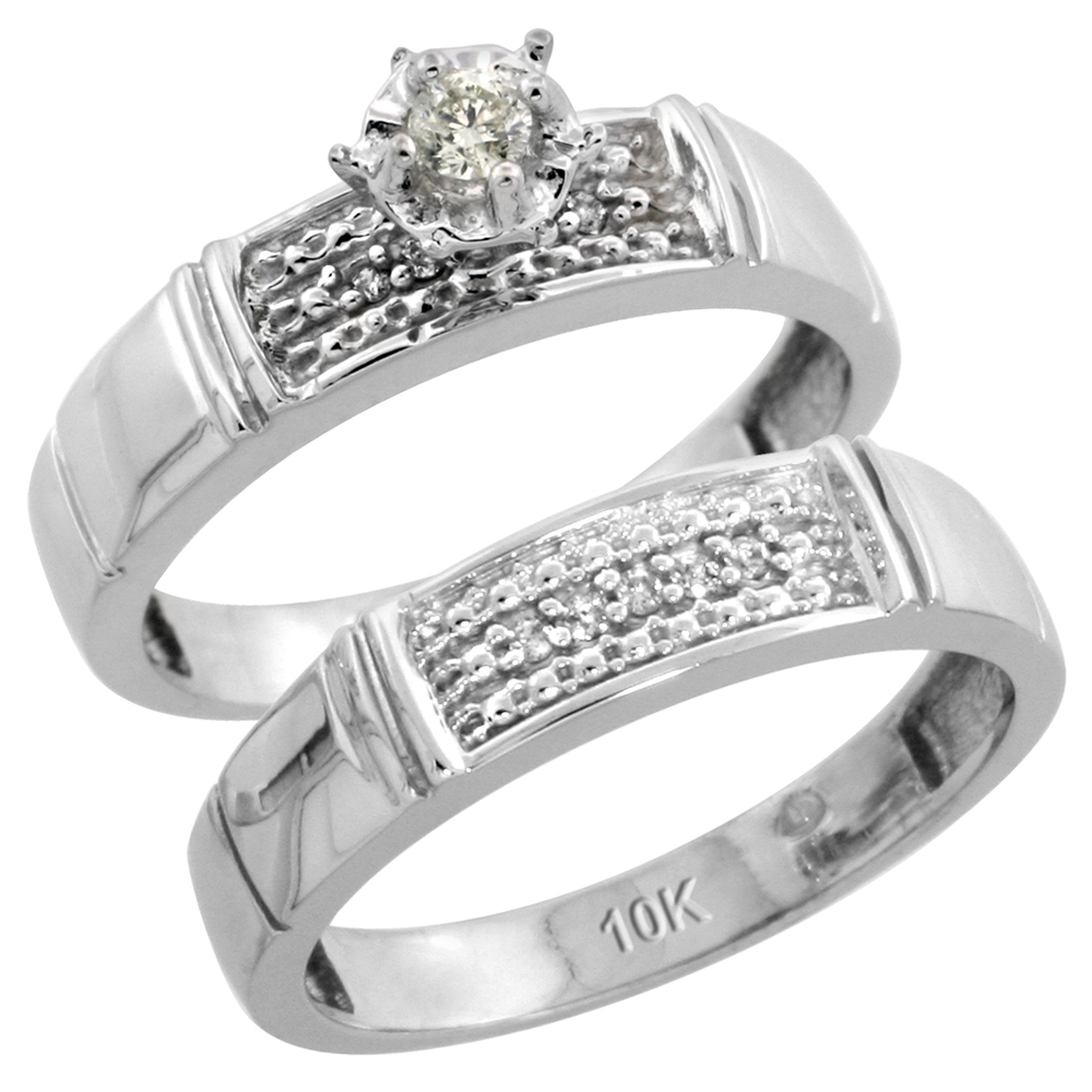 10k White Gold Ladies� 2-Piece Diamond Engagement Wedding Ring Set, 3/16 inch wide