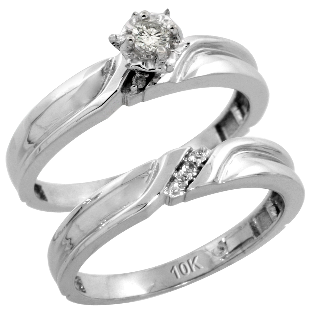 Sterling Silver 2-Piece Diamond Engagement Ring Set, w/ 0.07 Carat Brilliant Cut Diamonds, 1/8 in. (3.5mm) wide