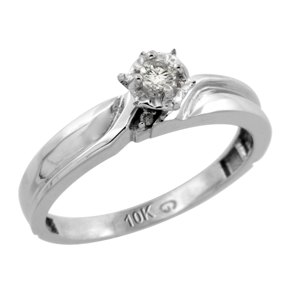 Sterling Silver Diamond Engagement Ring, w/ 0.05 Carat Brilliant Cut Diamonds, 1/8 in. (3.5mm) wide