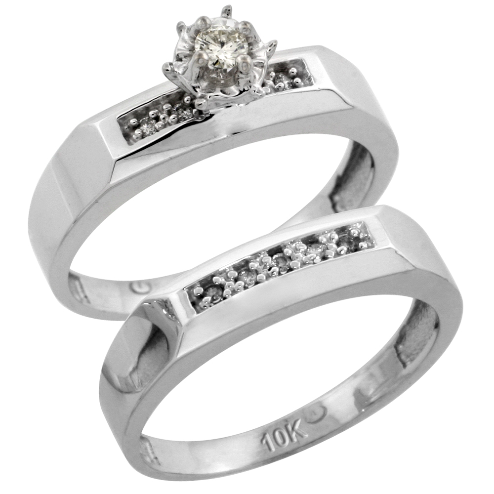 Sterling Silver 2-Piece Diamond Engagement Ring Set, w/ 0.10 Carat Brilliant Cut Diamonds, 3/16 in. (4.5mm) wide