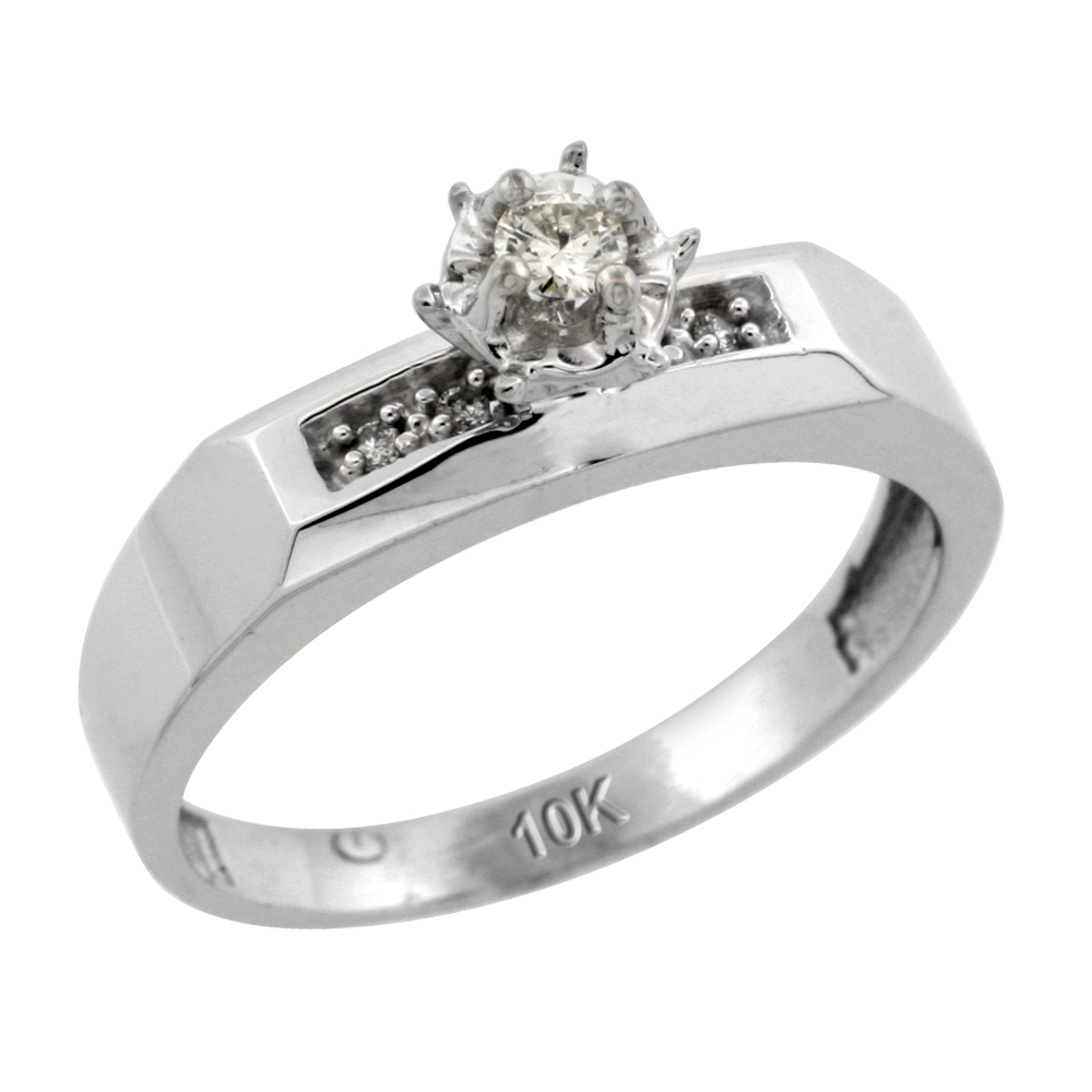 10k White Gold Diamond Engagement Ring, 3/16 inch wide