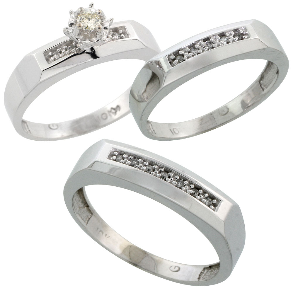 10k White Gold Diamond Engagement Ring Women 3/16 inch wide