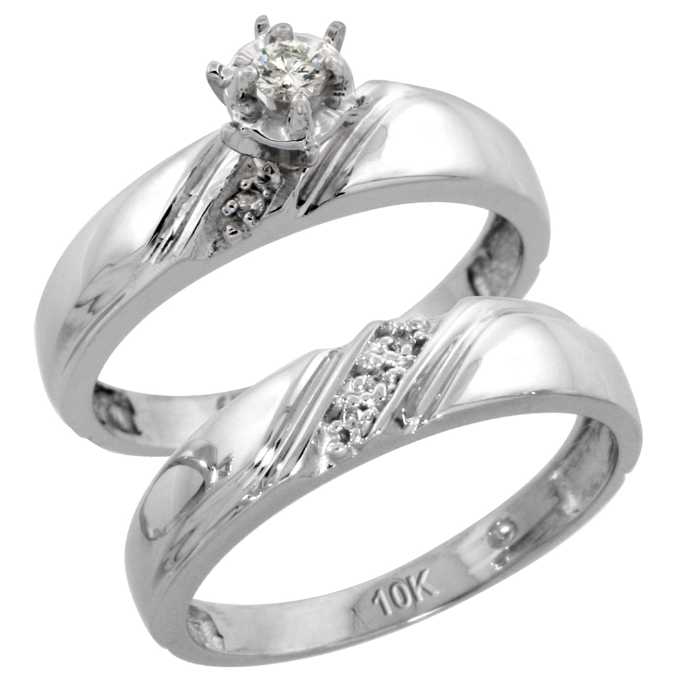 Sterling Silver 2-Piece Diamond Engagement Ring Set, w/ 0.07 Carat Brilliant Cut Diamonds, 3/16 in. (4.5mm) wide