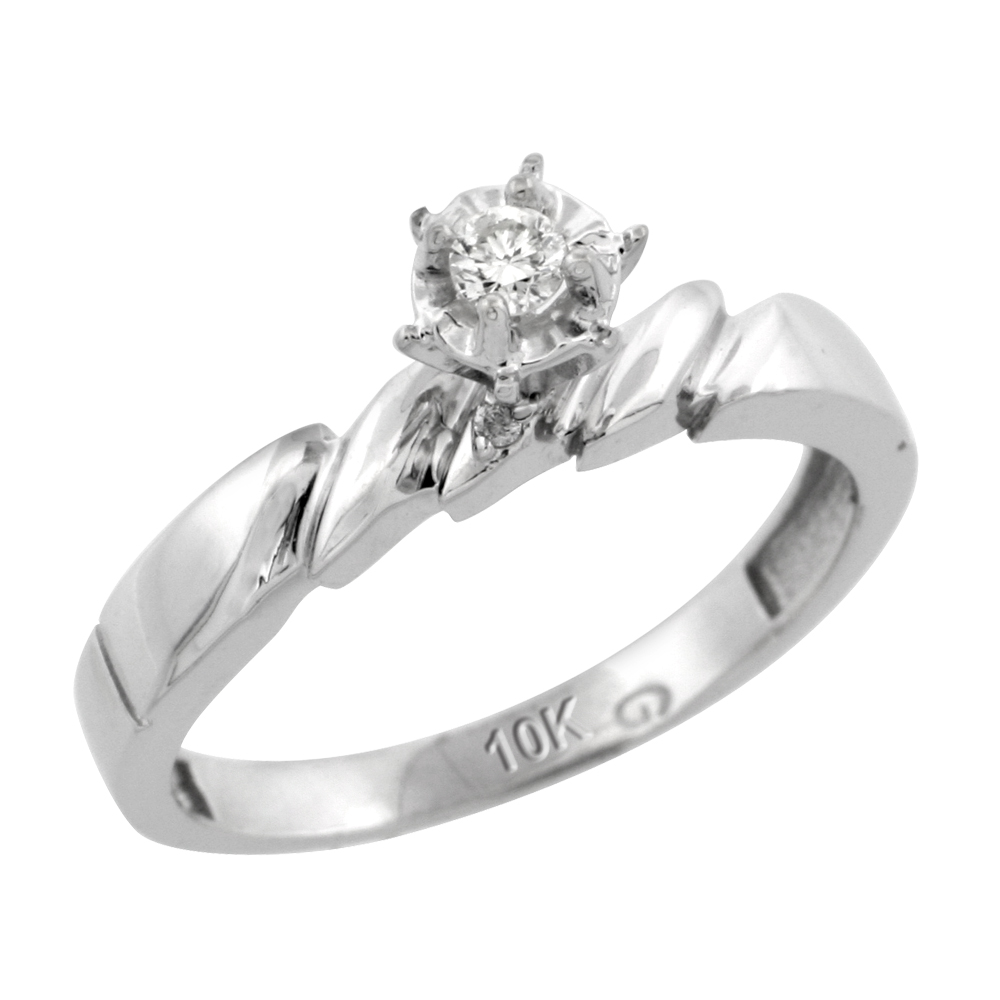 10k White Gold Diamond Engagement Ring, 5/32 inch wide