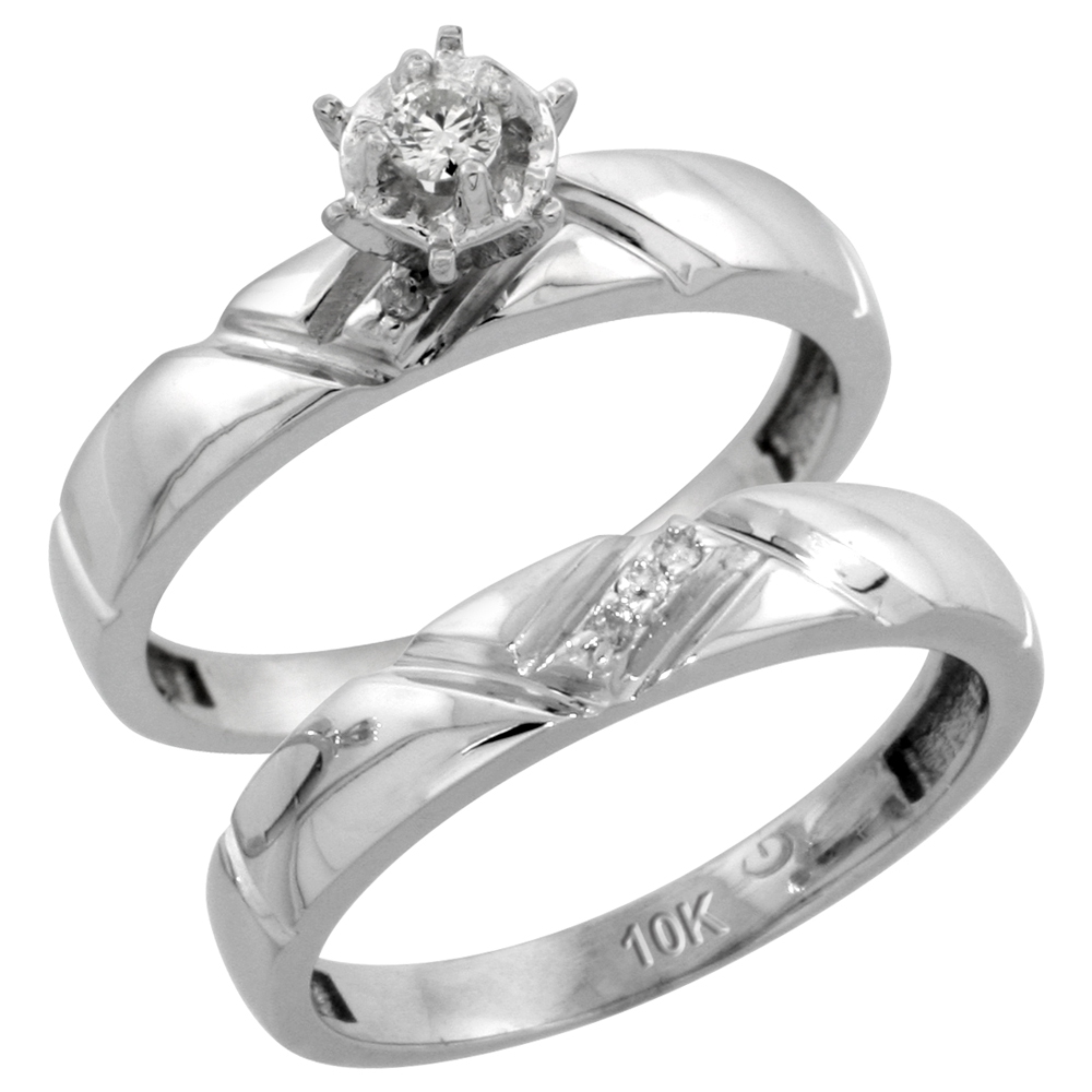 Sterling Silver 2-Piece Diamond Engagement Ring Set, w/ 0.07 Carat Brilliant Cut Diamonds, 5/32 in. (4mm) wide
