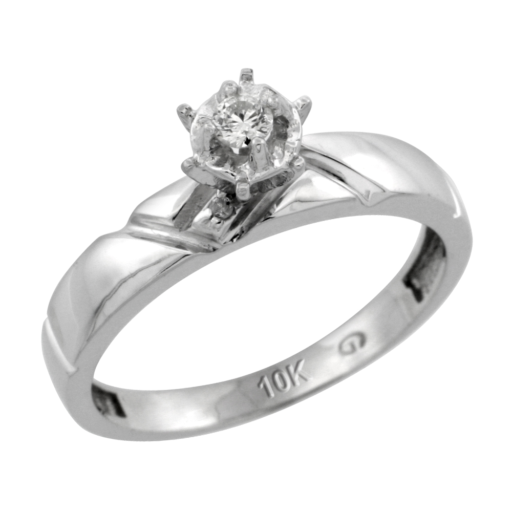 Sterling Silver Diamond Engagement Ring, w/ 0.05 Carat Brilliant Cut Diamonds, 5/32 in. (4mm) wide