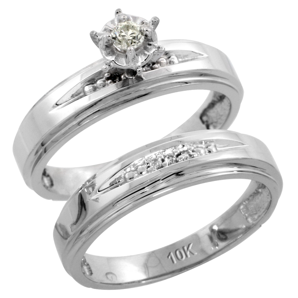 10k White Gold Ladies� 2-Piece Diamond Engagement Wedding Ring Set, 3/16 inch wide
