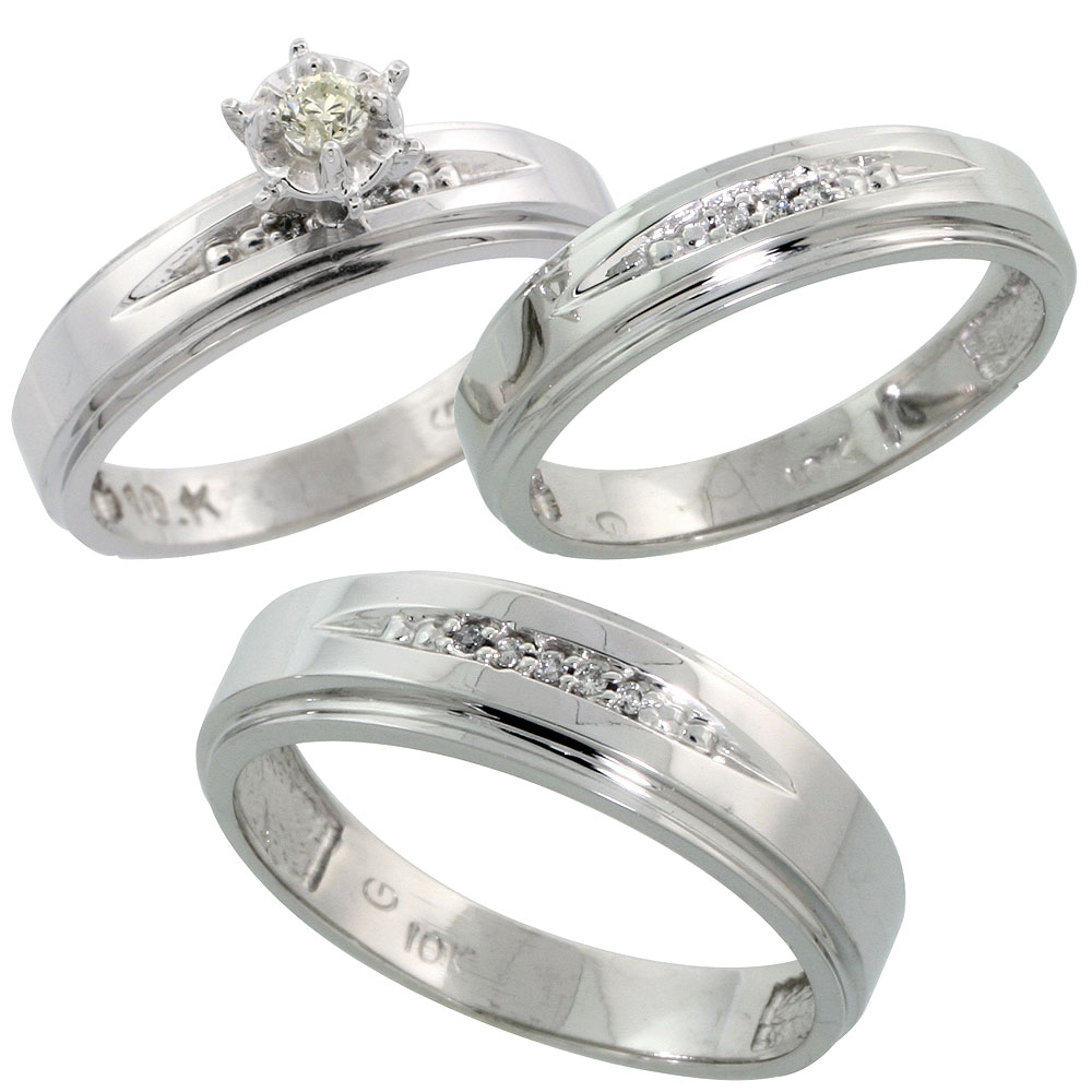 10k White Gold Diamond Engagement Ring Women 3/16 inch wide