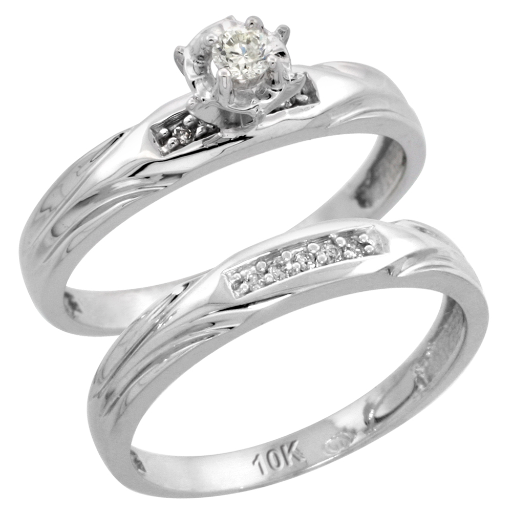 Sterling Silver 2-Piece Diamond Engagement Ring Set, w/ 0.09 Carat Brilliant Cut Diamonds, 1/8 in. (3.5mm) wide