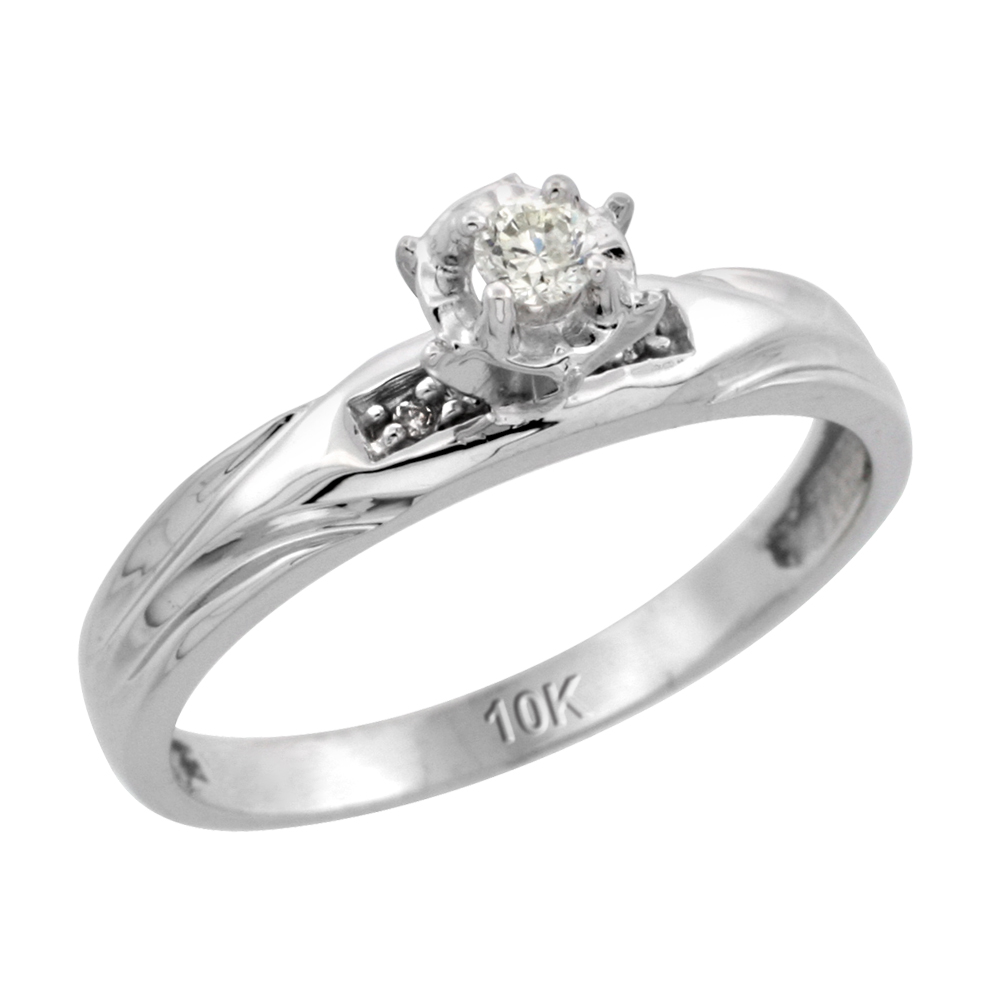 Sterling Silver Diamond Engagement Ring, w/ 0.06 Carat Brilliant Cut Diamonds, 1/8in. (3.5mm) wide