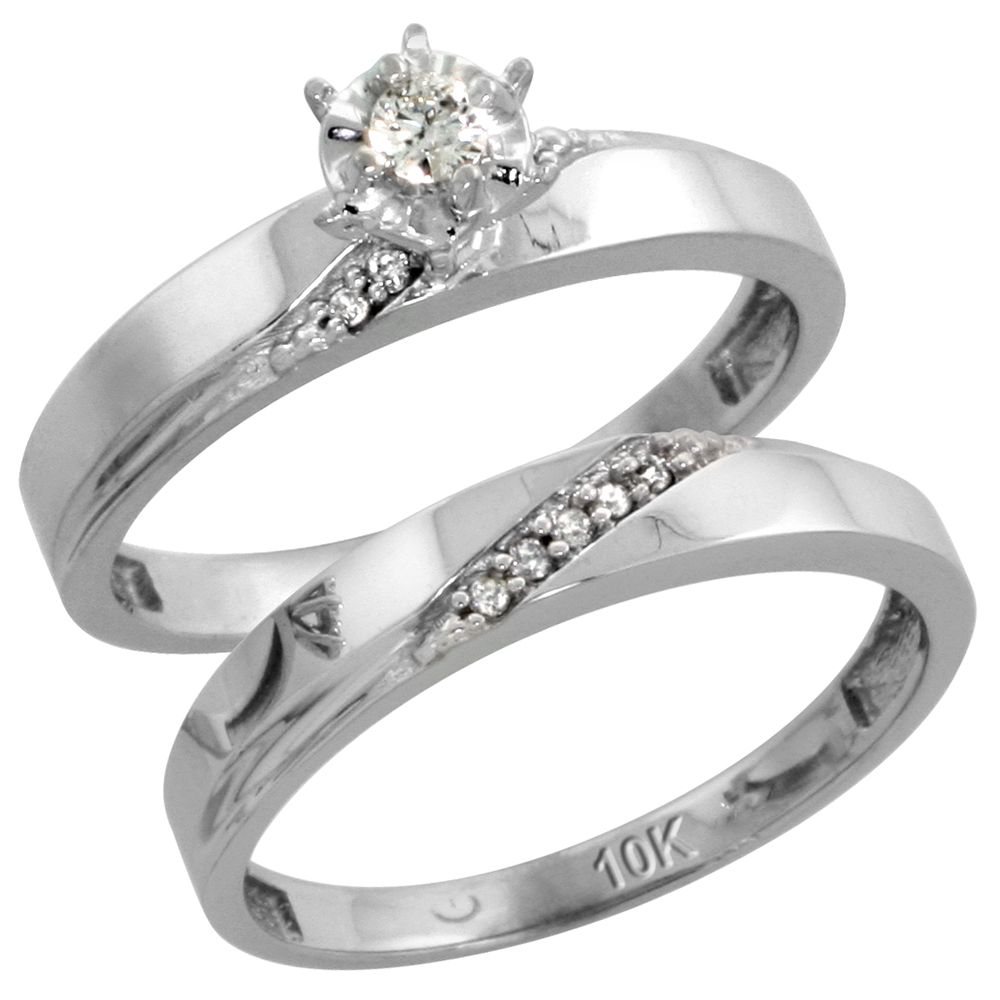 Sterling Silver 2-Piece Diamond Engagement Ring Set, w/ 0.09 Carat Brilliant Cut Diamonds, 1/8 in. (3.5mm) wide