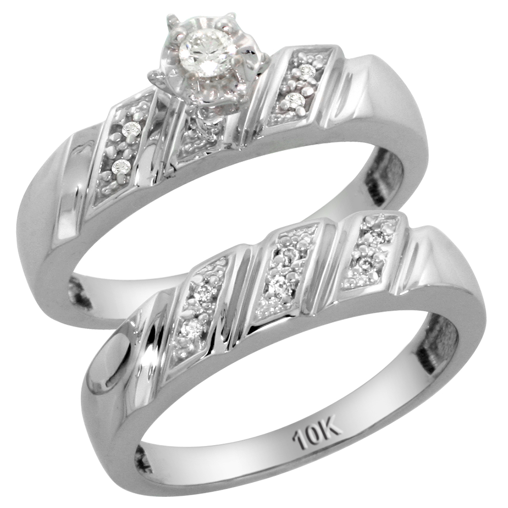 Sterling Silver 2-Piece Diamond Engagement Ring Set, w/ 0.10 Carat Brilliant Cut Diamonds, 3/16 in. (5mm) wide