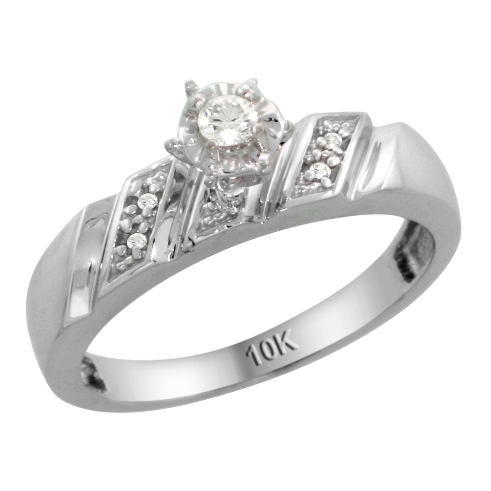 Sterling Silver Diamond Engagement Ring, w/ 0.07 Carat Brilliant Cut Diamonds, 3/16 in. (5mm) wide