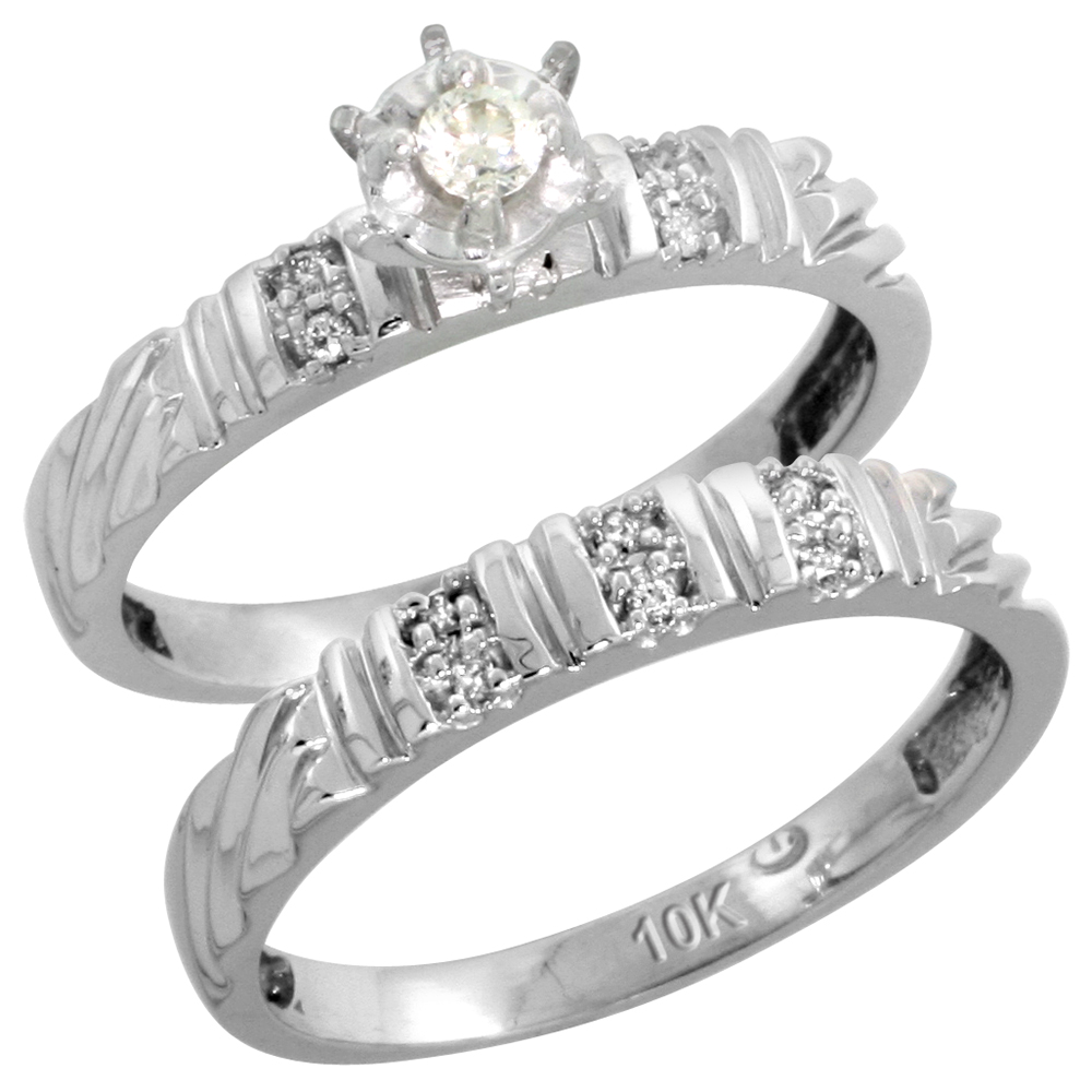 10k White Gold Ladies� 2-Piece Diamond Engagement Wedding Ring Set, 1/8 inch wide