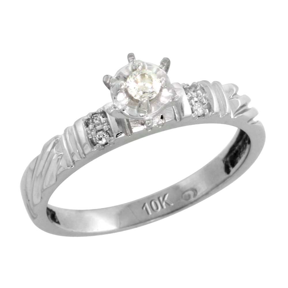 10k White Gold Diamond Engagement Ring, 1/8inch wide