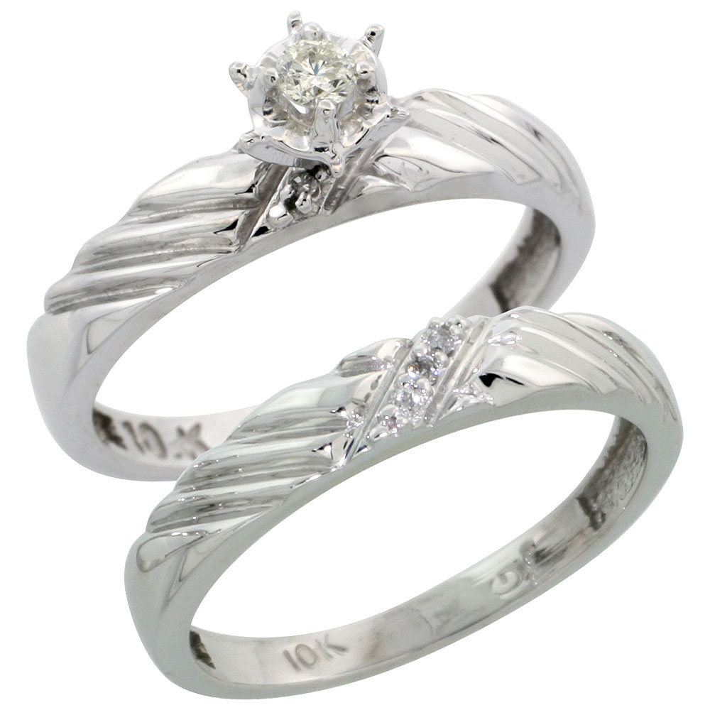 Sterling Silver 2-Piece Diamond Engagement Ring Set, w/ 0.08 Carat Brilliant Cut Diamonds, 1/8 in. (3.5mm) wide