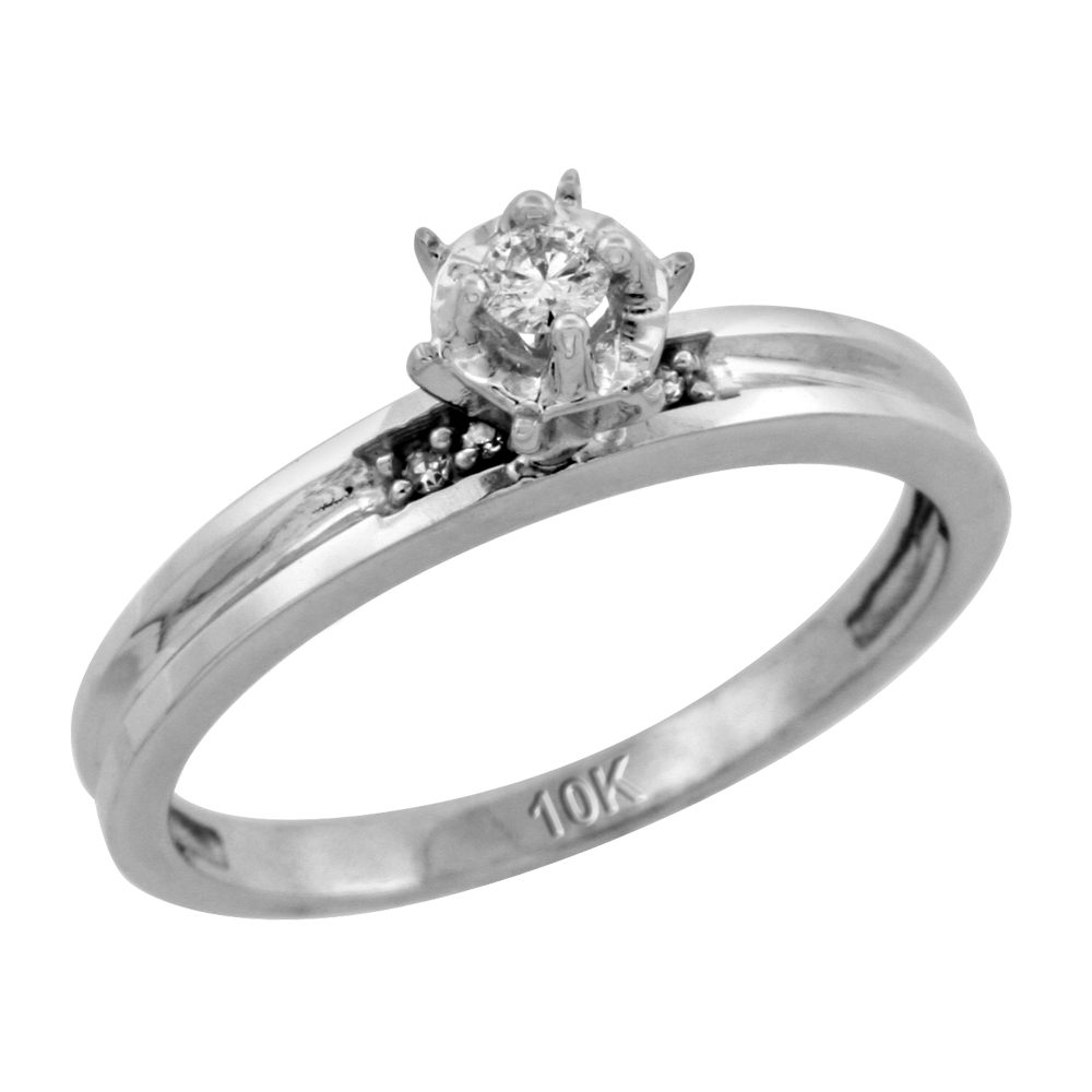 Sterling Silver Diamond Engagement Ring, w/ 0.06 Carat Brilliant Cut Diamonds, 1/8in. (3.5mm) wide