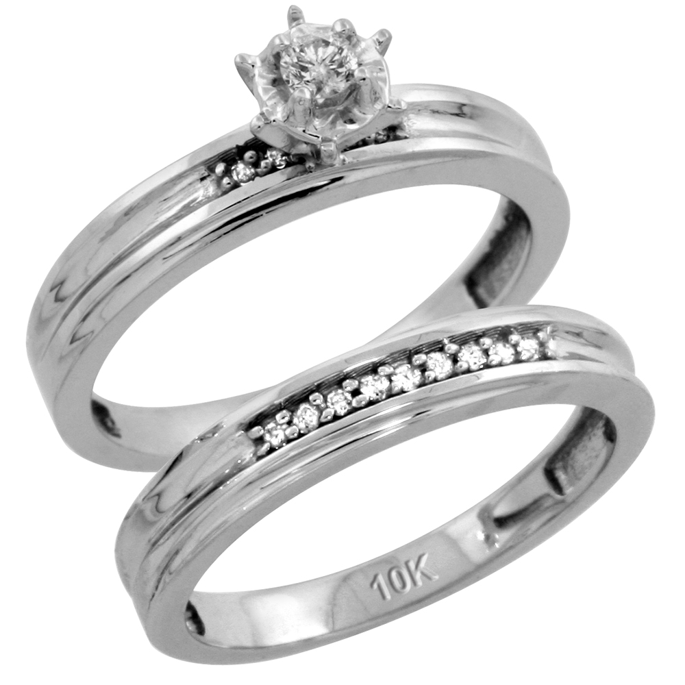 10k White Gold Ladies� 2-Piece Diamond Engagement Wedding Ring Set, 1/8 inch wide